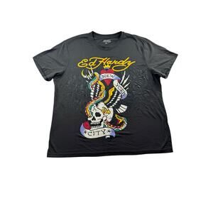 Ed Hardy New York City Skull T Shirt Mens XL Eagle Tattoo Graphic Top Y2K Grunge
